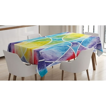 Ambesonne Ombre Tablecloth Rectangular Table Cover, Rainbow Grunge, 60"x84", Multicolor