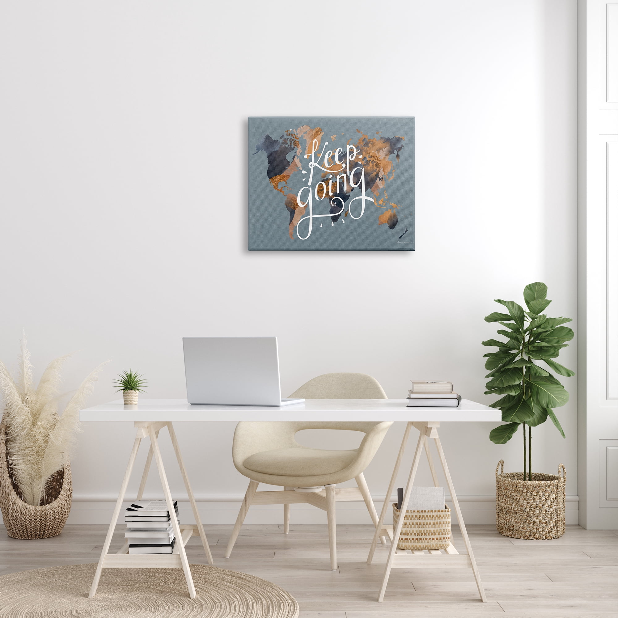 Stupell Industries Keep Going Sentiment over Abstract Pattern World Map, 24 x 30, Design by Omar Escalante