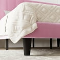 Allewie Queen Size Velvet Upholstered Bed Frame with Vertical Channel Tufted Headboard, Pink