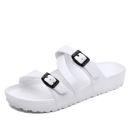 

Lopsie Women s Sandals Adjustable PU Flat Sandals Comfortable Double Buckle Slides Sandals