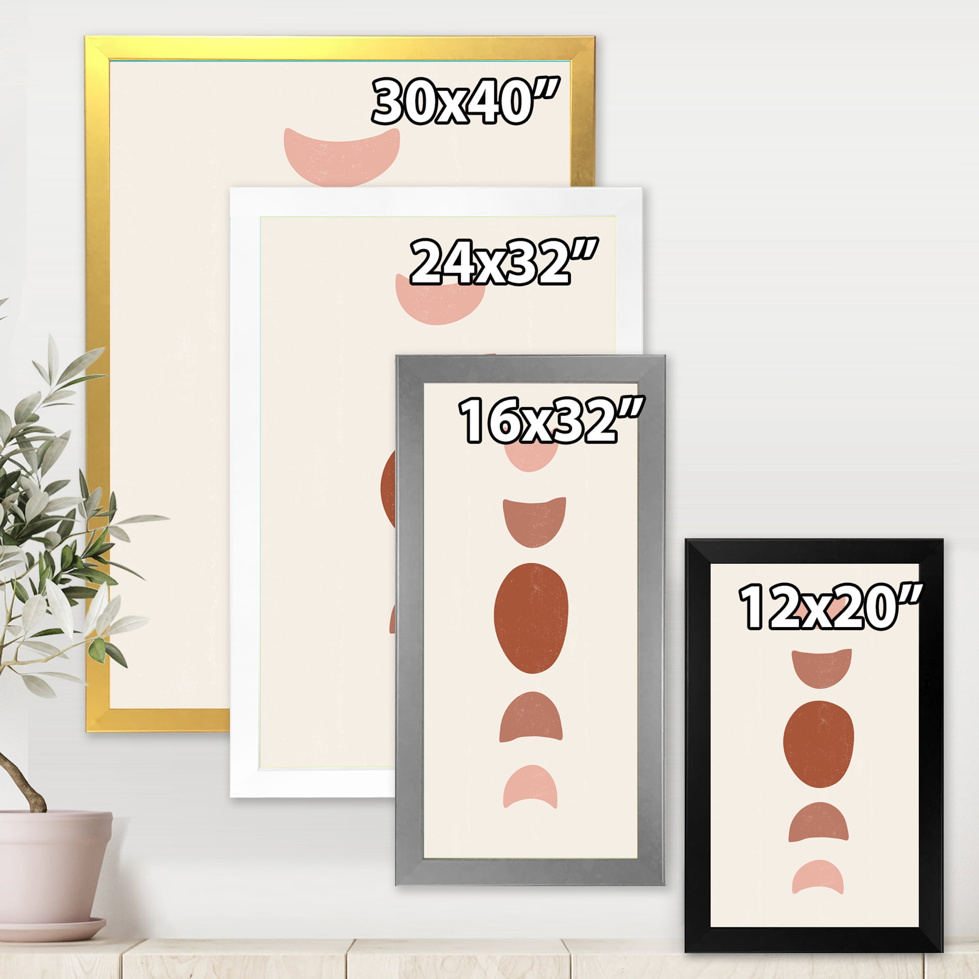 Designart 'Minimal Moon Phases On White' Modern Framed Art Print