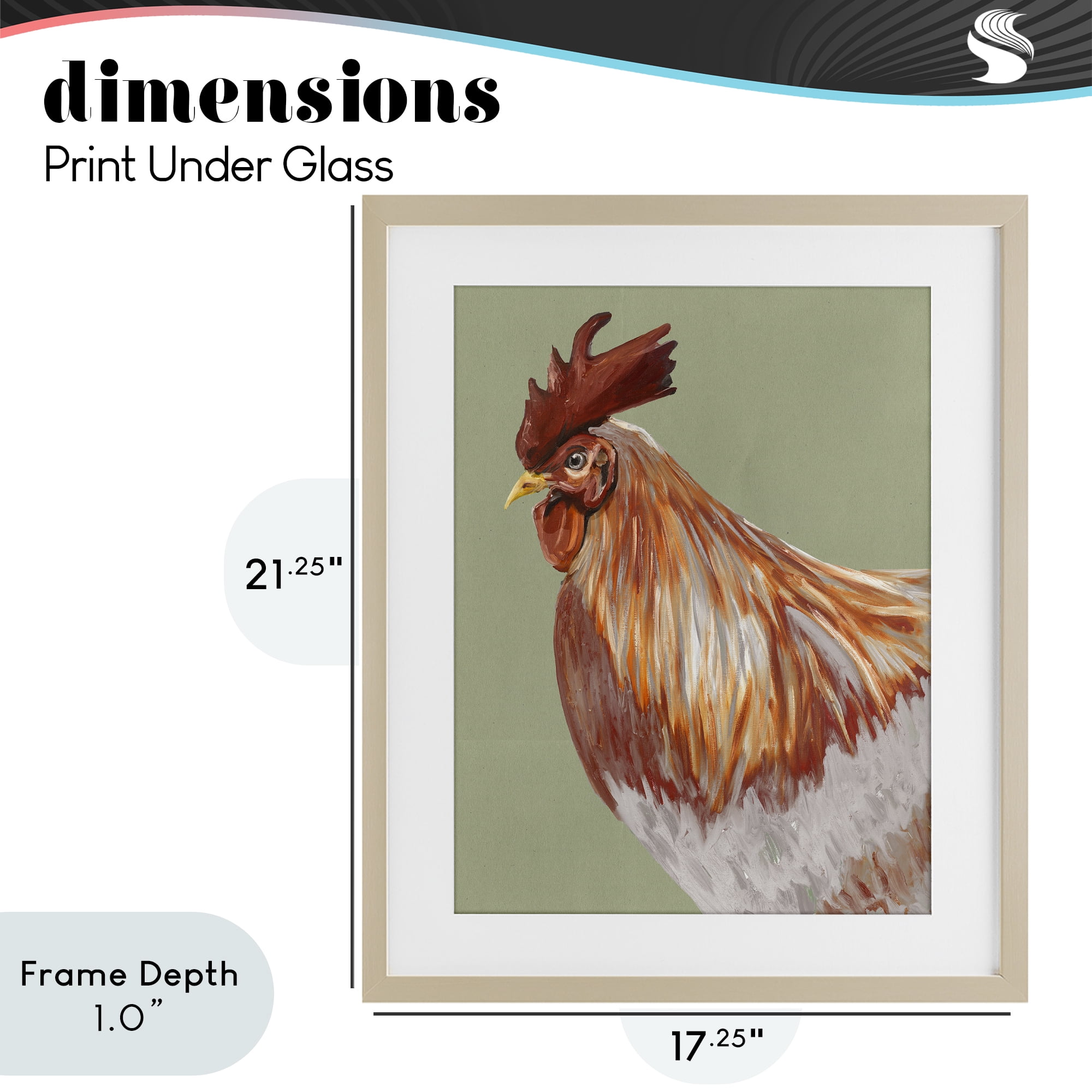 Stupell Industries Gallant Rooster Portrait Birch Framed Print Under Glass, design by Andy Beauchamp