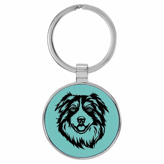 Enthoozies Australian Shepherd Dog Teal Laser Engraved Leatherette Keychain Backpack Pull - 1.5 x 3 Inches