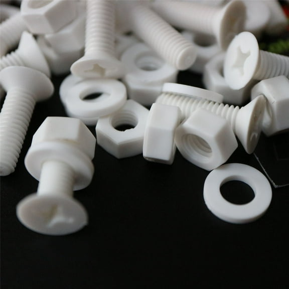 20 x White Countersunk Screws Polypropylene (PP) Plastic Nuts and Bolts, Washers, M6 x 20mm, Anti-Corrosion, Chemical Resistant, (15/64 x 25/32 in)