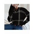 thumbnail image 5 of Checkered Knit Sweater for Women Fall Winter Casual Crew Neck Pullover Sweaters Color Block Tops Black S, 5 of 7