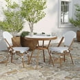 thumbnail image 3 of Merrick Lane French Bistro Style Table with Glass Top, White & Navy PE Rattan, 2 Stack Chairs, and Bamboo Finished Metal Frame for Indoor/Outdoor Use, 3 of 10