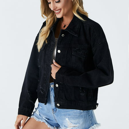 Black Jacket Short Slim Jacket Thin Denim Jacket Black M | Walmart Canada