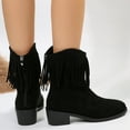 thumbnail image 5 of Tassel Mid Calf Cowgirl Boots for Women 2025 Fashion Fringe Suede Pointed Toe Slip on Winter Fall Dress Booties Black Size 5.5, 5 of 8