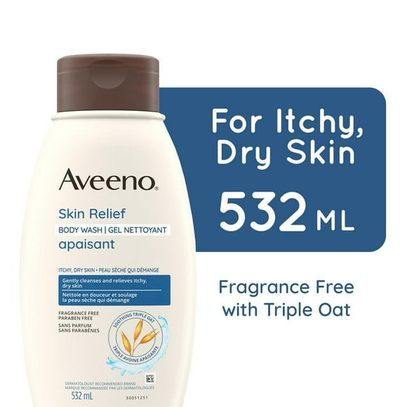 Nettoyant corporel apaisant sans parfum Aveeno, formule triple avoine, nettoyant quotidien doux pour la peau sensible, apaise et hydrate les démangeaisons et la peau sèche, sans sulfates 532 ml