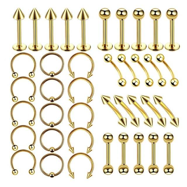 Paquete de 40 kit de joyería para piercings de Acero inoxidable 16G Perfecl
