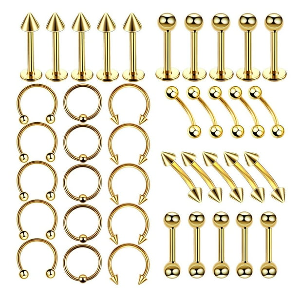 Paquete de 40 kit de joyería para piercings de Acero inoxidable 16G Perfecl