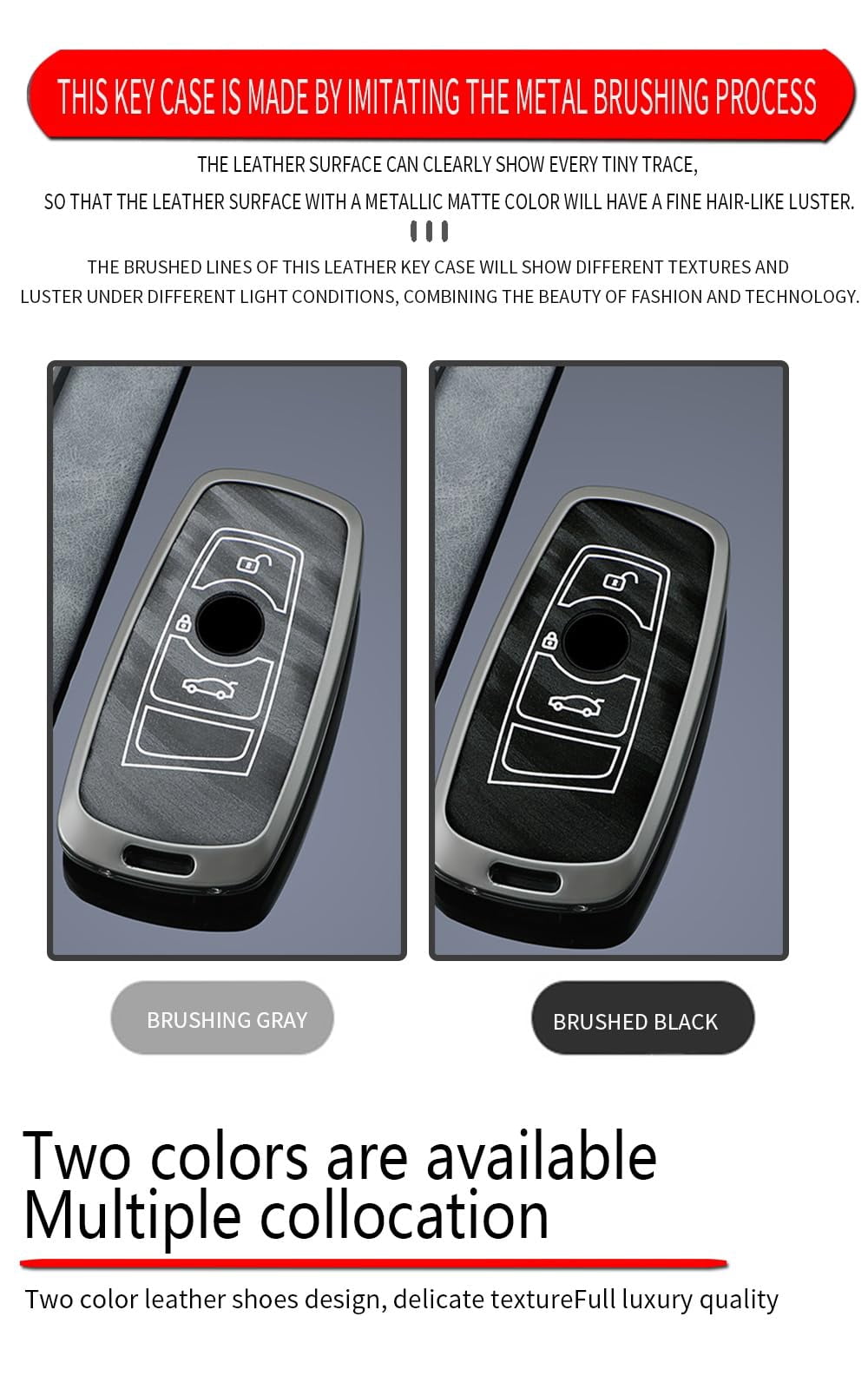 3 Button Key Fob Cover Compatible with BMW 1 3 4 5 6 7Series X3 X4 X5 X6 M5 M6 3GT 5GT Accessories Metal Brushing Process Leather Smart Key Case-Brushing Black（A Type 3 Button