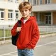 thumbnail image 3 of Trikvn Boys Waffle Knit Hoodie Quarter Zip Pullover Sweaters Drop Shoulder Long Sleeve Casual Hooded Sweatshirt with Pocket Fall Winter Warm Kids Youth Tops, 3 of 8