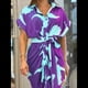 thumbnail image 3 of Vestido Camisero Fruncido con Botones para Mujer, Corta, Solapa, Cuello en V, Elegante Vestido Maxi Floral de Fiesta con Cinturón Púrpura XXXL, 3 of 4