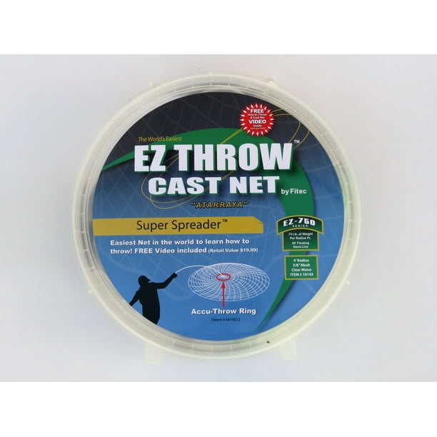 Fitec EZ Throw 750 Cast Net, 4ft 3/8' Mesh, Clear, 3/4 lb wts.