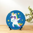 thumbnail image 6 of Daiia Cool Unicorn Star Golden Printed Pattern Ceramic Plate Dinner Plates Bone China Decorative Plates with Display Stand Art Ceramic Ornaments for Wall Hanging Decoration-8in, 6 of 6