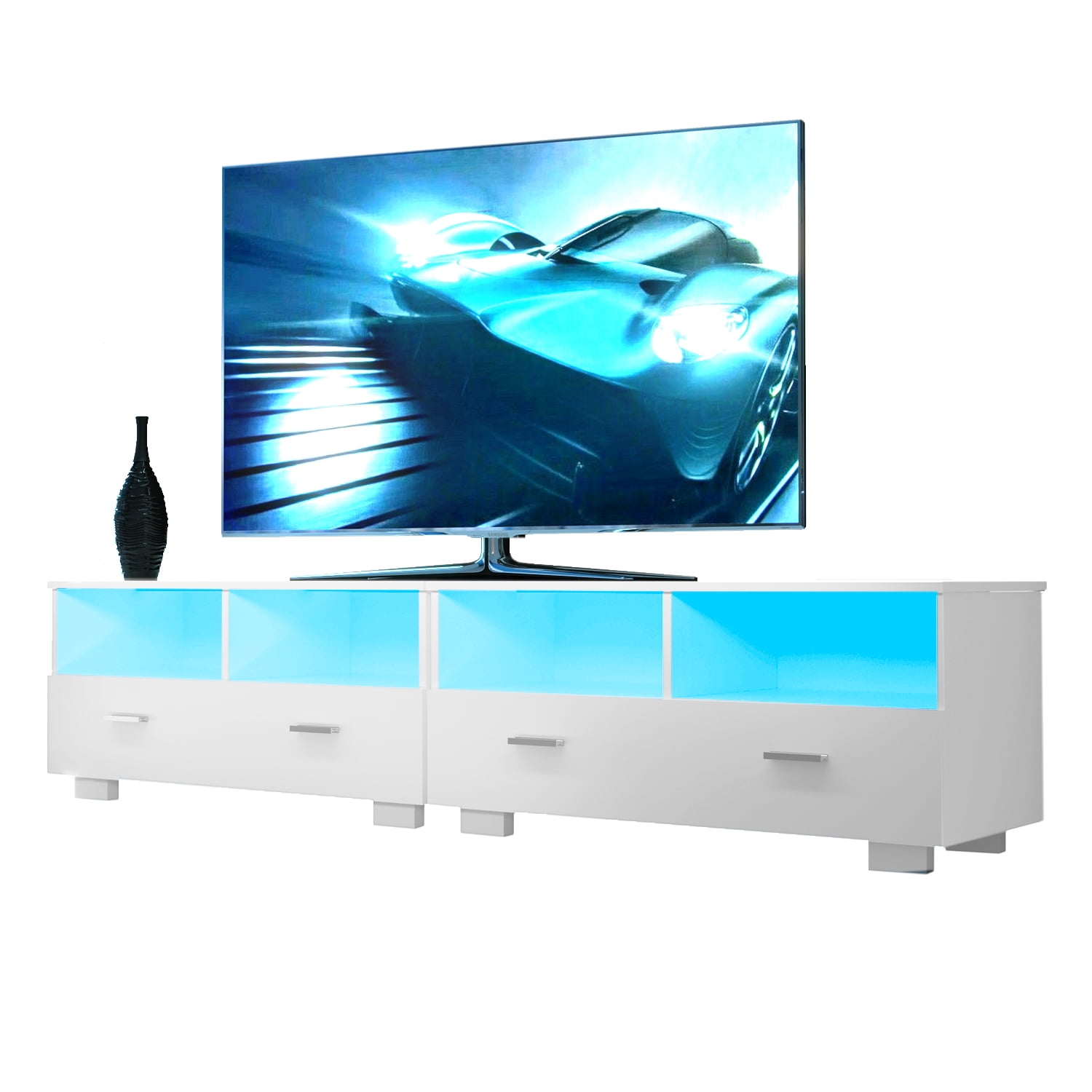 Modern White TV Stand with LED Lights, 71" Gaming Entertainment Center with 20 Color RGB Lights