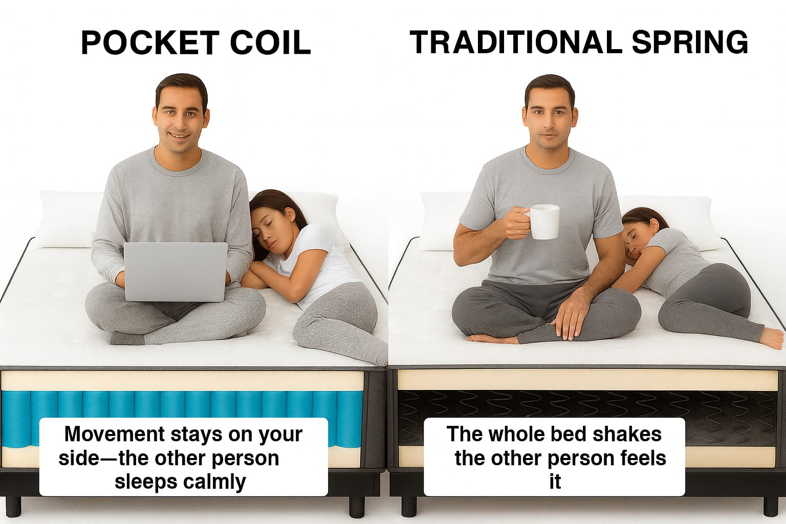 Continental Sleep, 14" Firm Hybrid Mattress-w/Heavy Damask Fabric, Pocket Coils for Motion Isolation, Pressure Relief & Cooling-Reinforced Edges, H/D Foam Base, 2" Soft Quilted Top, Queen