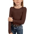 thumbnail image 2 of UACY Girls Long Sleeve Shirt Ribbed Stretchy Crew Neck Cute Pullover Tops Kids Toddler Summer Soft Slim T Shirt Clothes (Coffee, 11-12 Years), 2 of 7