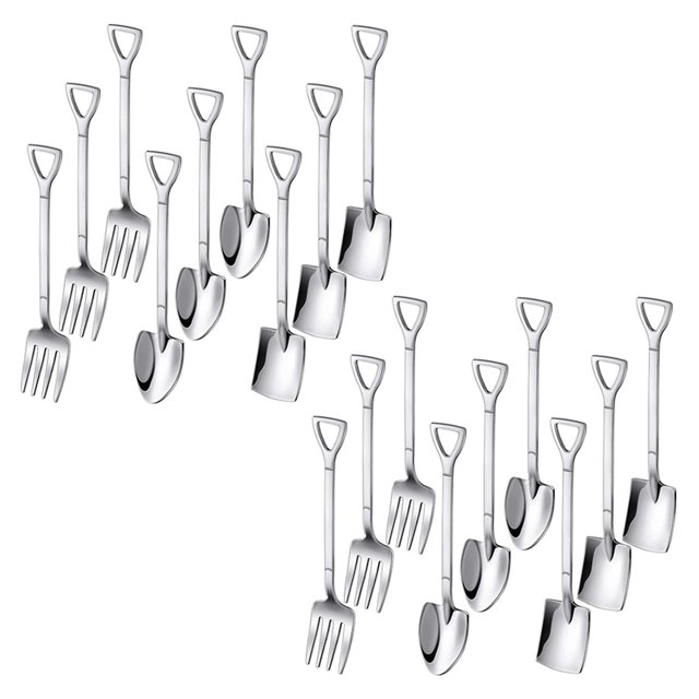 18 stycken spade, sked, gaffel, kaffesked, dessertsked, glassked, spadehandtag