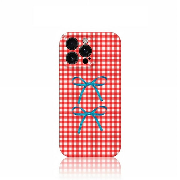Compatible for iPhone 11 Pro Case Cute Checkerboard Lattice Plaid with Bow Design for Girls Women Soft TPU Shockproof Protective Girly for iPhone 11 Pro Case-Red
