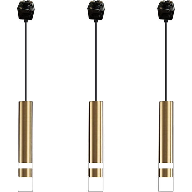 FSLiving J-Type Track Light Pendants with Linear Industrial Look 5W LED Track Spotlight Gold Light Accent Light Adjustable Stagger The Heights Decorate for Kitchen 3 Lights Customizable,Warm White