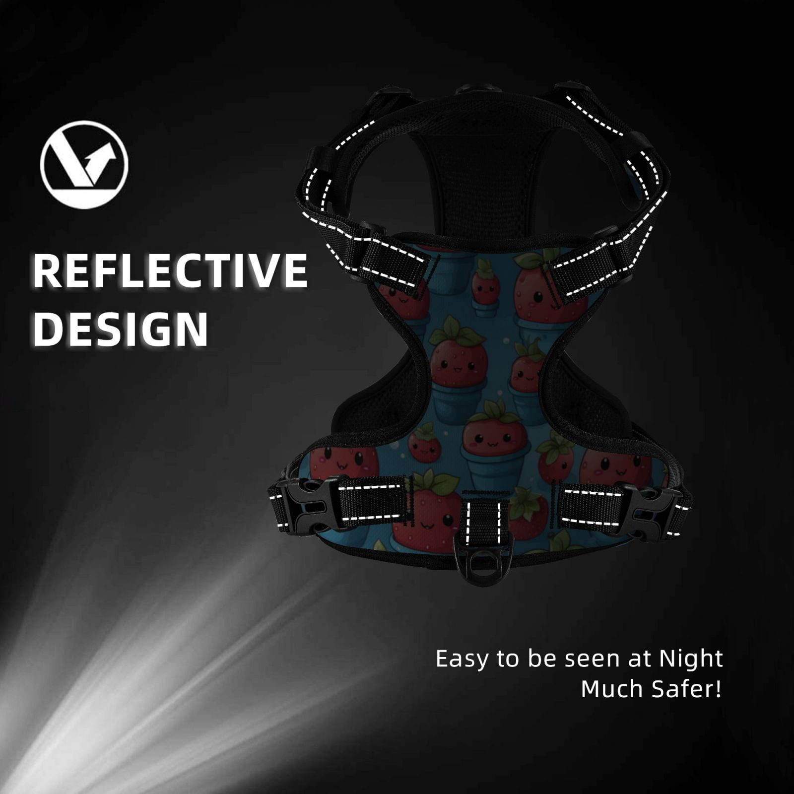Vsdgher Cute Strawberry Flower Pot Dog Harness, No-Pull Pet Harness, Dog Vest, Pet Vest for Small to Large Dogs-Large