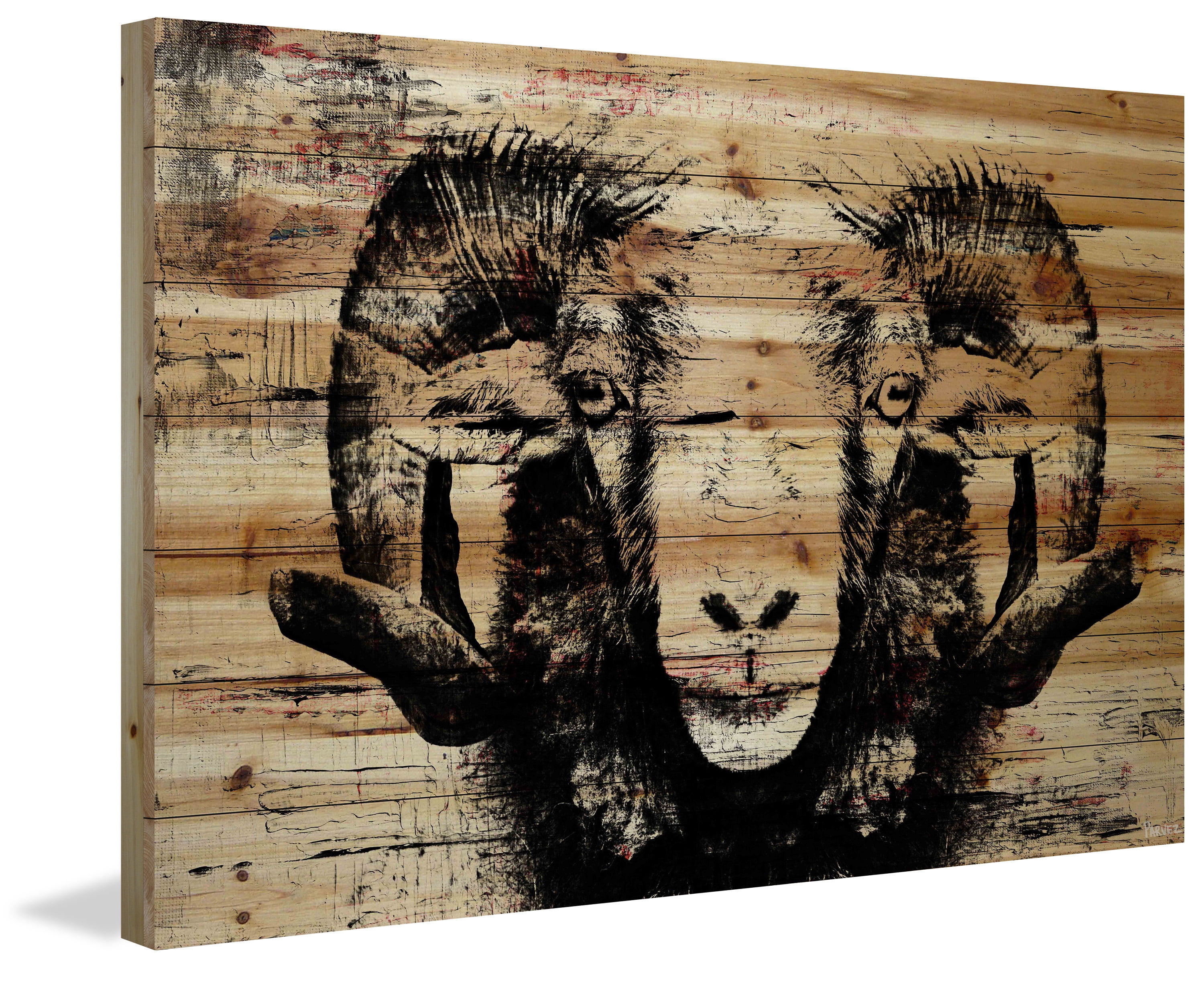"Staring Ram Eyes" Painting Print on Natural Pine Wood