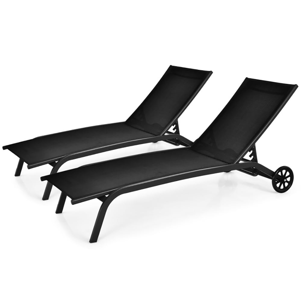 Aimee Lii 6-Poisition Adjustable Outdoor Chaise Recliner with Wheels, Patio Loungers, Black Aimee Lii 6-Poisition Adjustable Outdoor Chaise Recliner with Wheels, Patio Loungers, Black