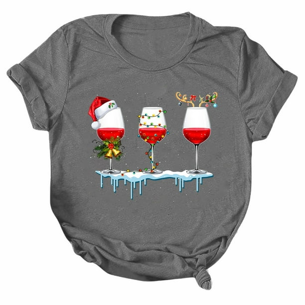 Gibobby Camisa navideña mujer Navidad Copa de de nieve Muñeco de nieve Estampado O Cuello Camiseta Blusa Manga corta(Gris,M)