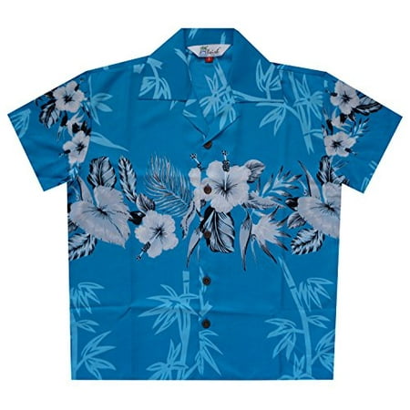 Boys Blue Oxford Shirt - Hawaiian Shirts 35B Boys Bamboo Beach Aloha Party Camp Turquoise L