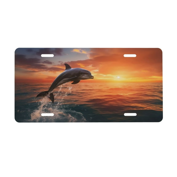 Kdxio Sunset Dancing Dolphin B License Plate Car Front License Plate Car Decoration Car Accessories Front Tag Plate Standard Size