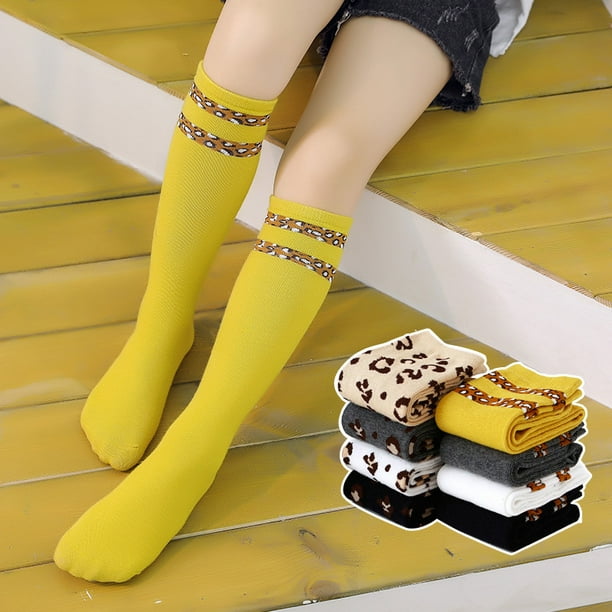 Volkmi Korean version of fashion children's cotton leopard print stockings  striped tide socks 2-12 years old_Leopard print-gray 