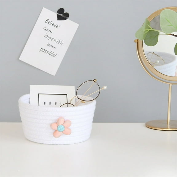 Goowood Small Woven Storage Basket Cotton Rope Baskets for Organizing Handmade White Boho Decor Cute Rope Basket for Shelves Nursery Toys