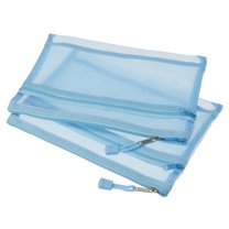 Uxcell A5 Double Layer Zip File Pouch Storage Pockets Mesh Zipper Bags, Blue 6 Pack