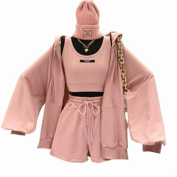 Womens 2 Piece Workout Sets Lounge Matching Sets Zip Up Hoodie and Skirt Gym Clothes Yoga Outfits Pink M
