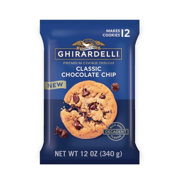 ​​ GHIRARDELLI Premium Refrigerated Cookie Dough, Classic Chocolate Chip, 12 oz Package, 12 Cookies ​