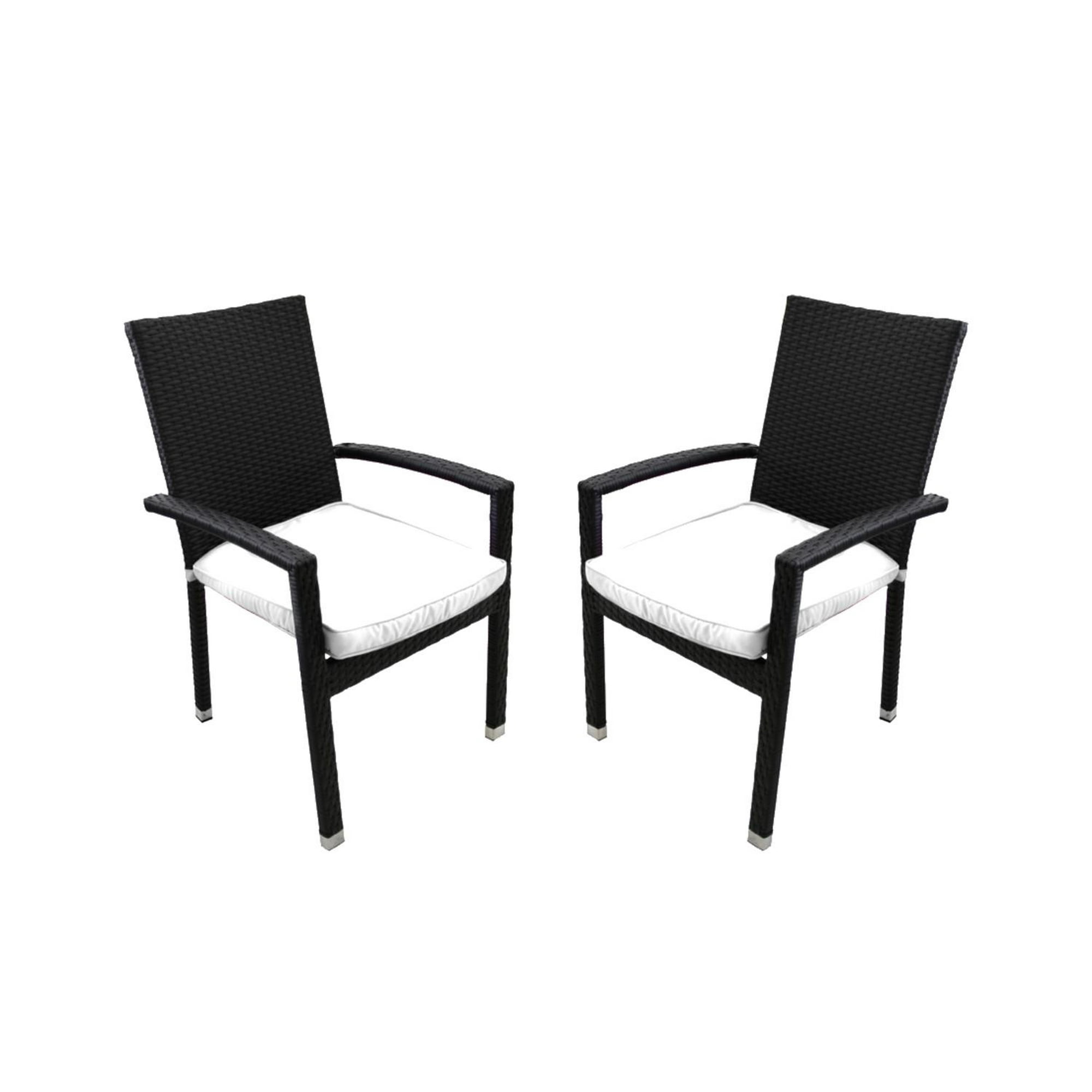 Set Of 2 Black Resin Wicker Outdoor Patio Furniture Dining Chairs