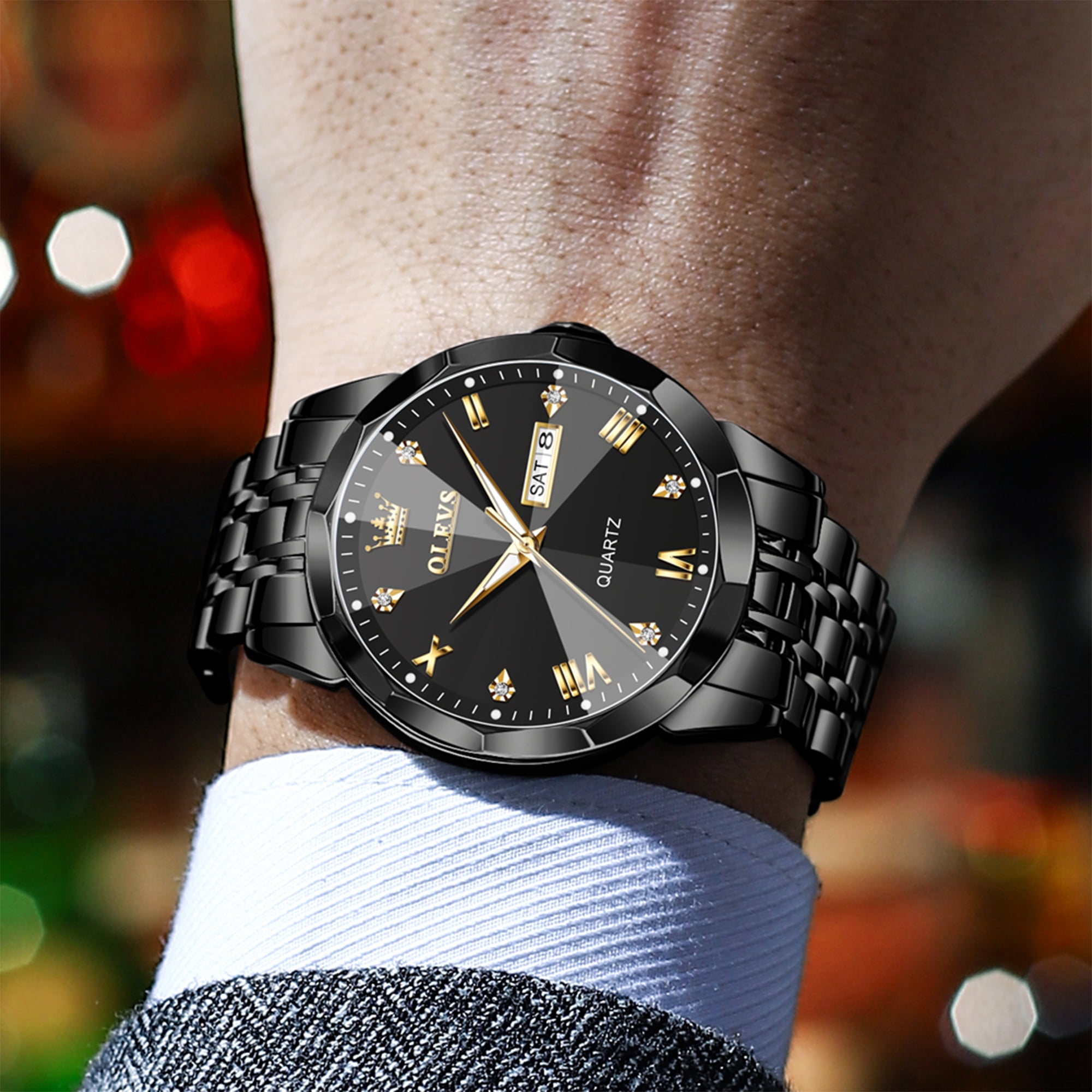 OLEVS Watches for Men Business Dress Analog Quartz Two Tone Gold Plated Stainless Steel Classic Waterproof Luminous Date Casual Mens Wrist Watches Reloj Para Hombre