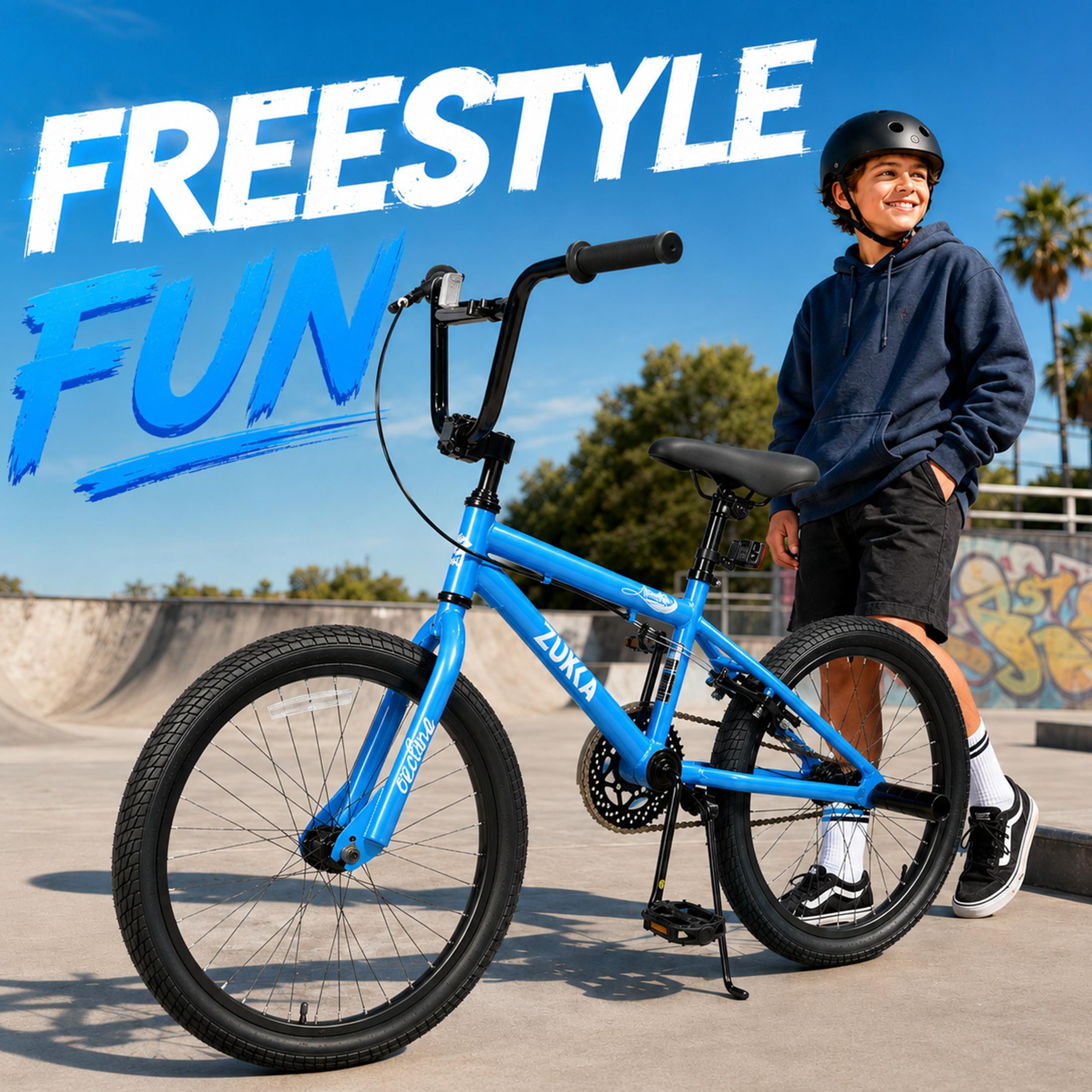 20 Inch Kids Bike Freestyle MTB Single Speed Bicycle for Boys Girls Age 7–10, Steel Frame, Rear Caliper Brake, Adjustable Seat, BMX Pegs, Outdoor Children Bicycle Blue