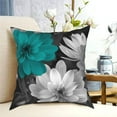 thumbnail image 4 of Teal Grey Flowers Throw Pillow Covers 18x18 Inch Decorative Pillow Case for Couch Bed Car Home Decor, 4 of 5