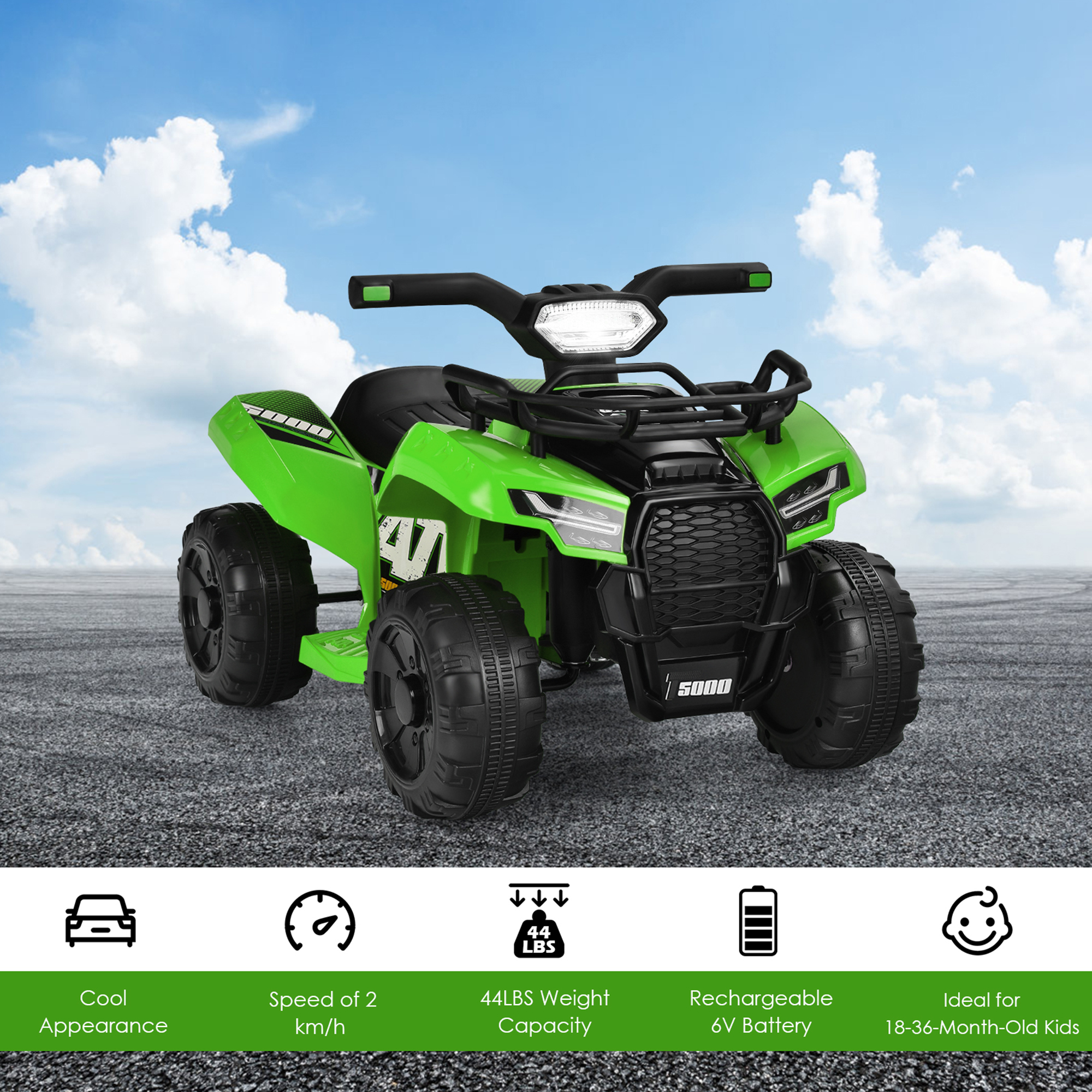 Gymax 6V 4 Wheels ATV Quad Ride On Car Kids Ride-On Toy w/ Music Horn LED Light Green