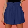 thumbnail image 2 of aidice Summer Womens Shorts Cotton Linen Lightweight Loose Casual Drawstring High Waisted Ruched Shorts, 2 of 4