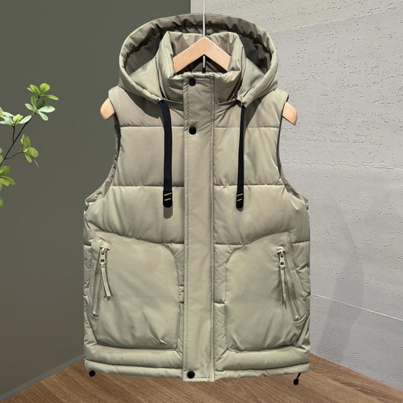 Handshe Men's Quilted Vest, Hooded Sleeveless with Zipper Pockets, Thickened Cotton Warm Layer for Outdoor Activities and Daily Casual Use