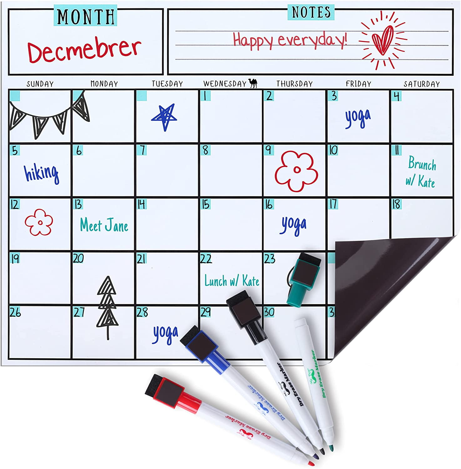 Mr. Pen- Dry Erase Calendar for Fridge, Magnetic, 14.7 x 11.8', Magnetic Calendar with 4 Dry Erase Markers, Magnetic Calendar for Fridge