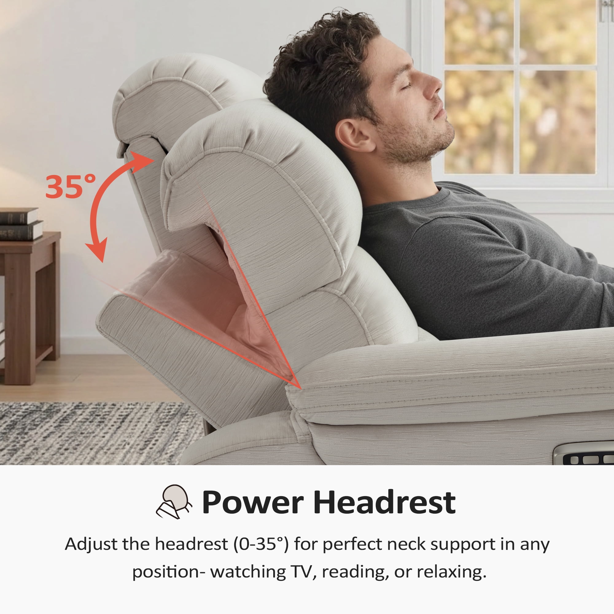 MCombo Zero Wall Hugger Power Recliner Chair for Small Space RV Living Room, Fabric (Beige)