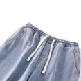 thumbnail image 5 of Fengqque Men's Vintage Fashion Solid Casual Elastic Waist Drawstring Jeans Pants with Pockets Light Blue M, 5 of 7