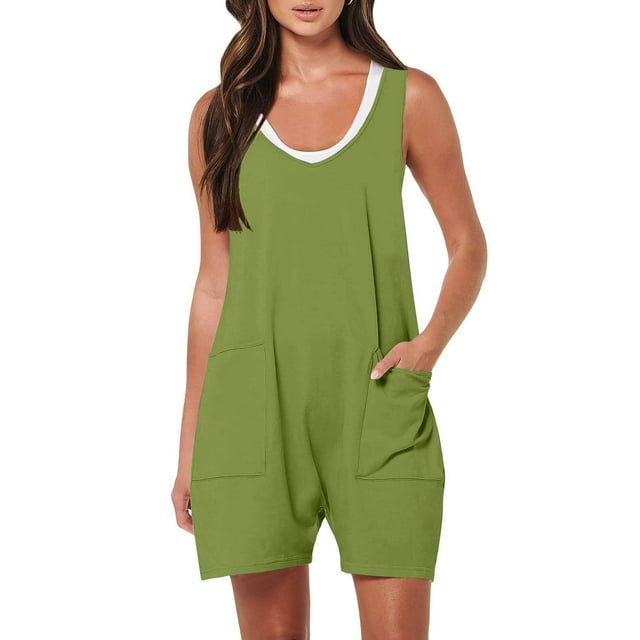 AherBiu Salopettes pour Femmes Été Décontracté Coupe Ample Sans Manches Débardeur Combinaison Short