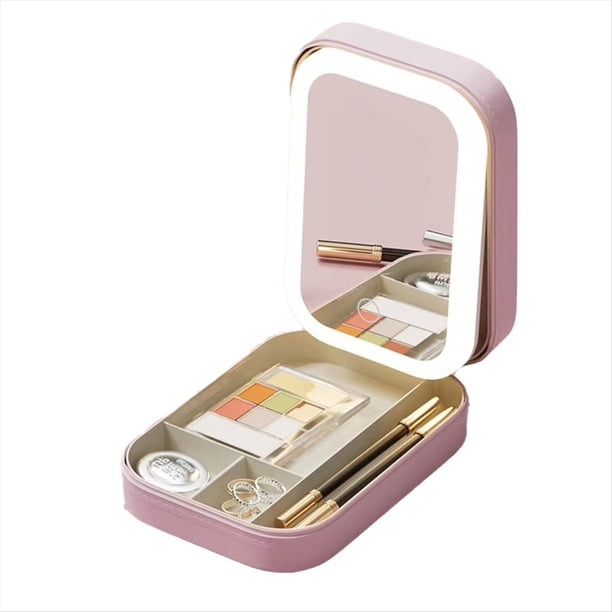 Estuche de Almacenamiento de Maquillaje con Espejo LED: Estuche de Viaje Portátil para Cosméticos con Gran Capacidad, Ideal para Accesorios de Maquillaje.