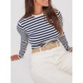 thumbnail image 2 of SUNSIOM T-Shirt Ajusté à Manches Longues Rayé pour Femmes Col Rond Hauts Printemps Décontracté Mode Urbaine, 2 of 6